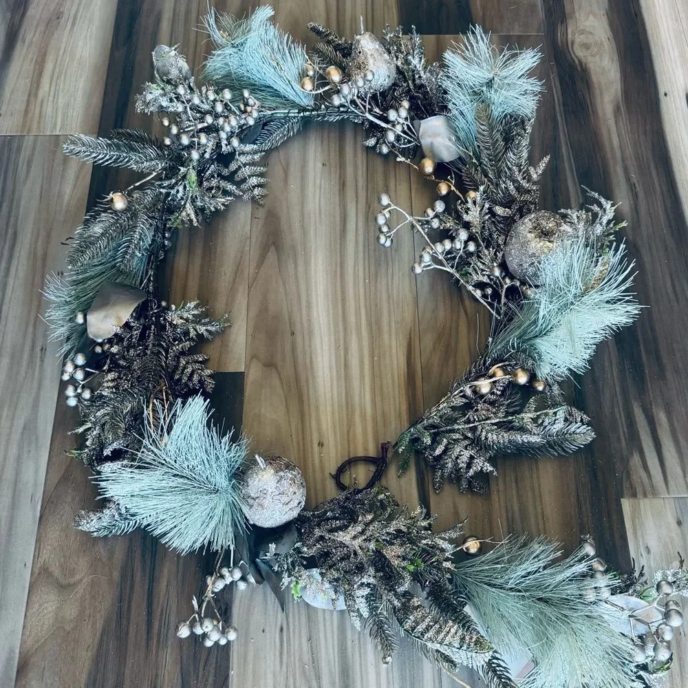 Modern Christmas Holiday Gold & Green Pine Glitter Garland